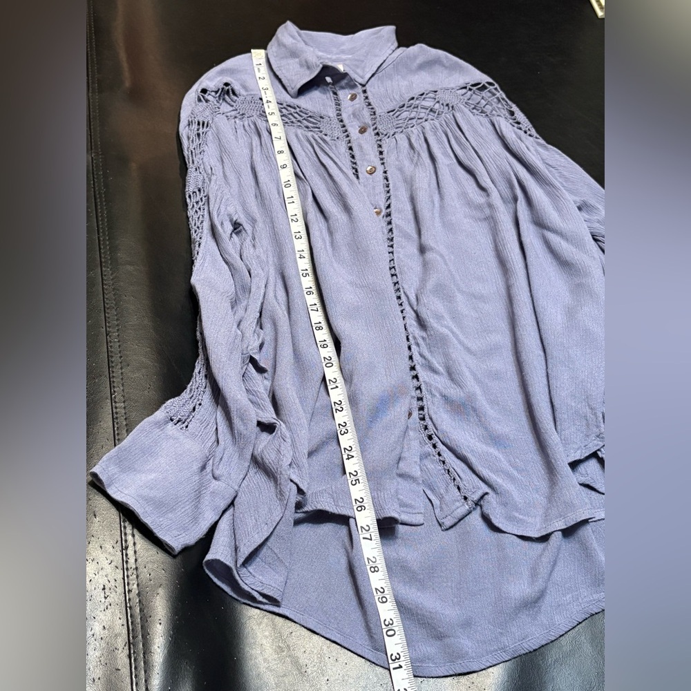 Free People Katie Bird Button Down Crochet Shirt Tunic Top XSmall oversized - Picture 10 of 11